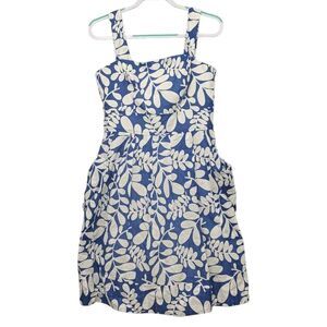 London Times Dress Womens 10 Sleeveless Swiss Dots Pockets Blue White Floral